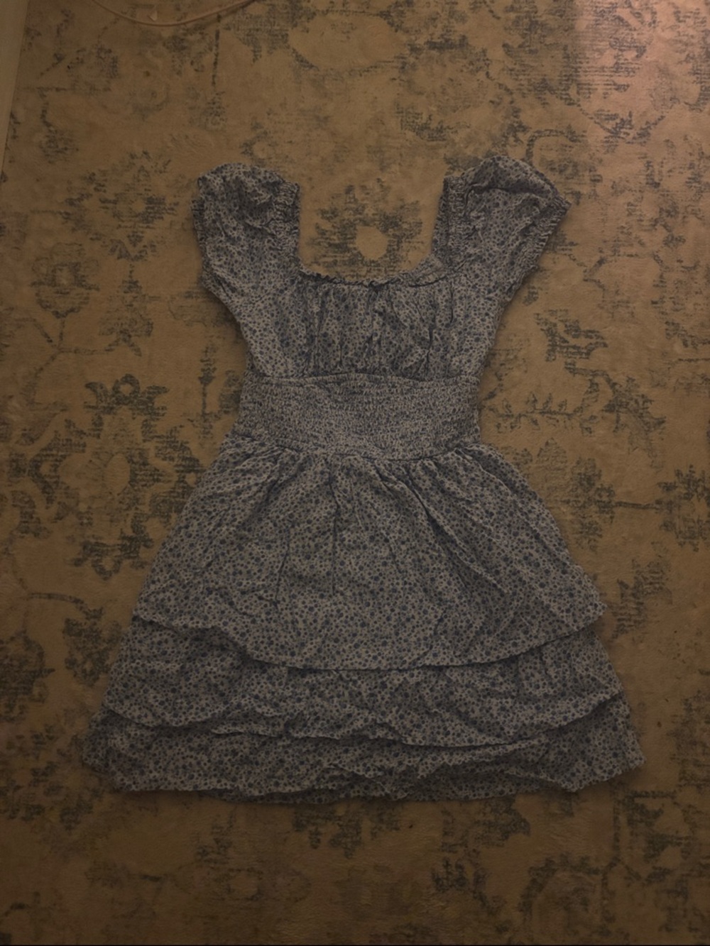 Hollister Blue Floral Tiered Mini Dress
